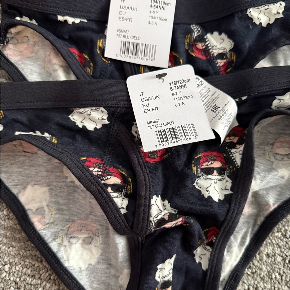 Kids Santa Print Underwear Set - Black 4-5Y, and 6-7Y